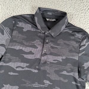 Travis Mathew‎ Shirt Mens Small Black Gray Camo Island Print Polo Activewear